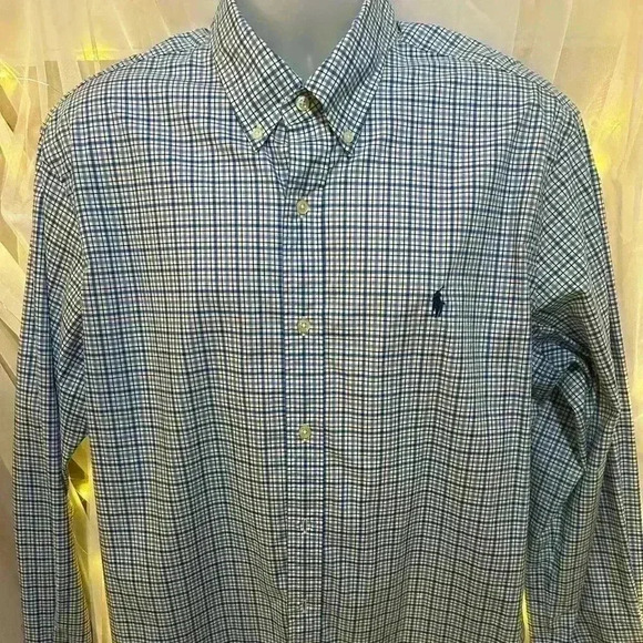 Ralph Lauren Men’s StretchButton Up Blue Gingham Dress Shirt. XL. Preowned. - Picture 1 of 5